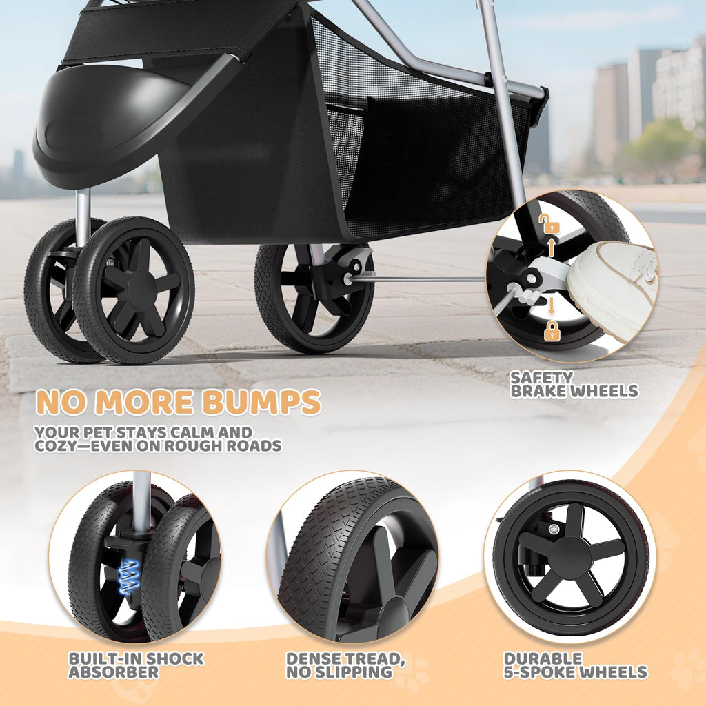 3-Wheel Pet Stroller for Small/Medium Dog Cat, Up to 33lbs, Black G3580