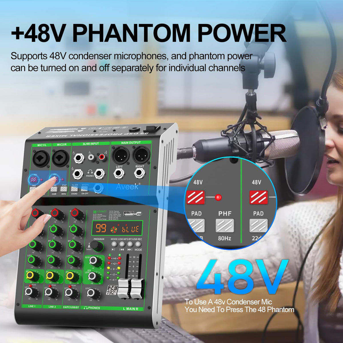 4 Channel Audio Mixer with Bluetooth and USB L163125