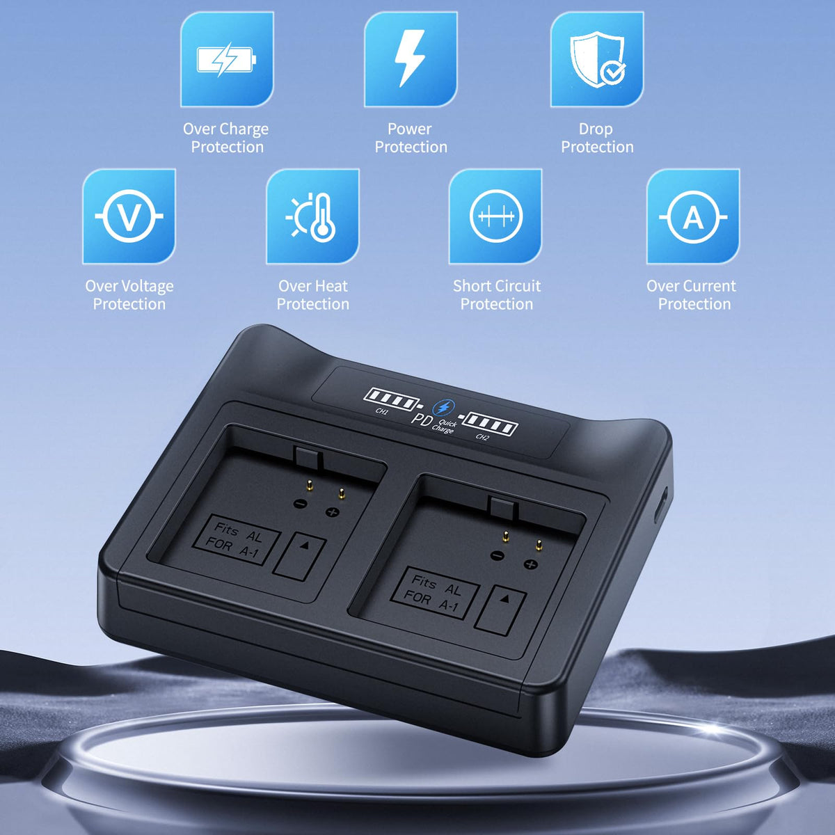 18W PD LCD USB Dual Battery Charger P3585