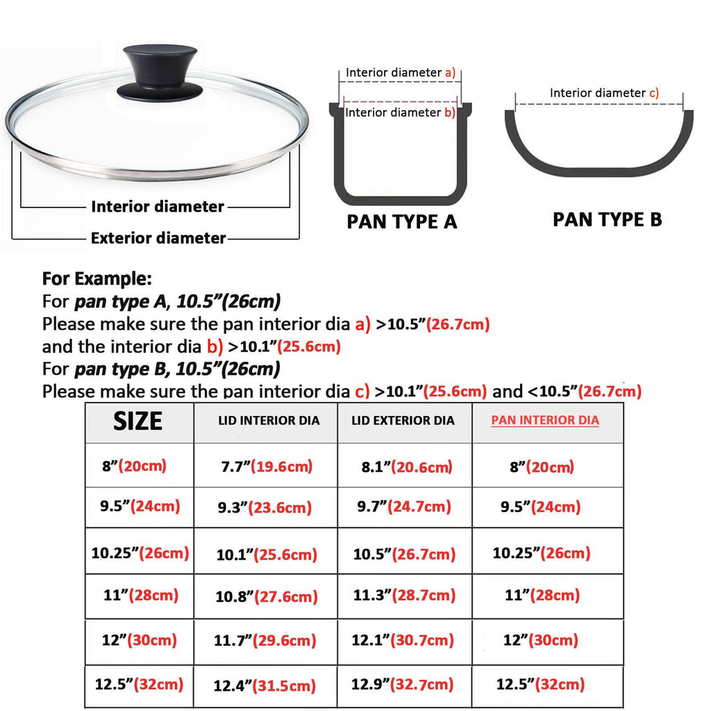 Round Tempered Glass Lid Set with Black Handle, 3 Pieces V3769