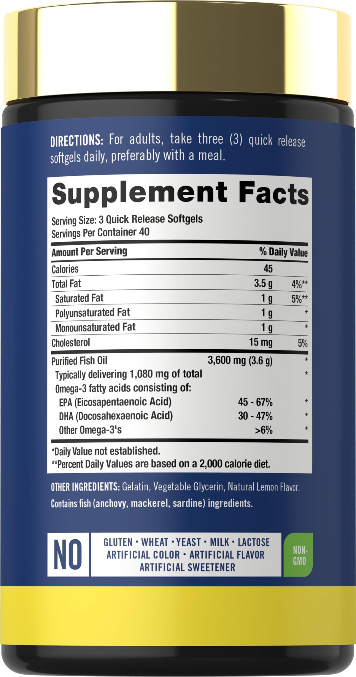 Fish Oil 3600mg 1080mg Omega 3 120 Count T849