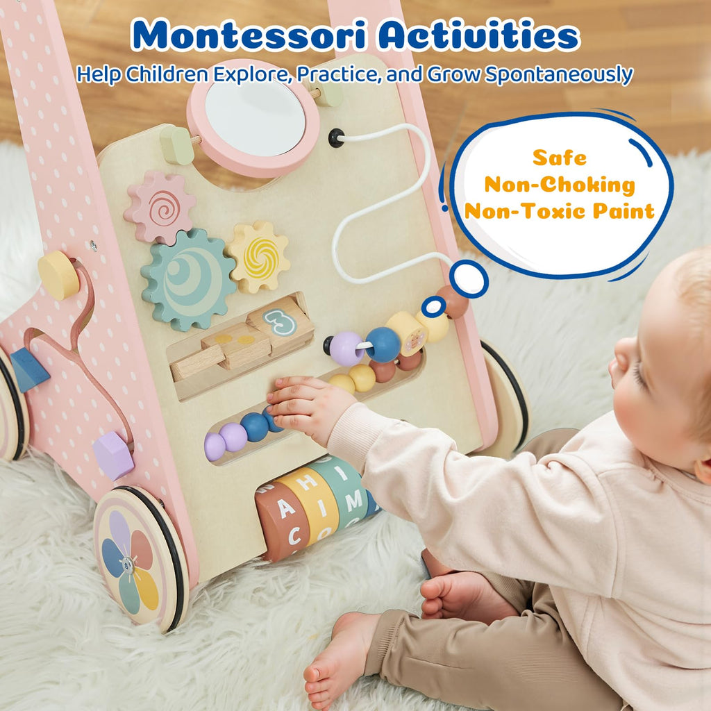 Pink Wooden Baby Walker H3009