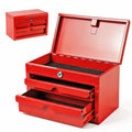 Mini Tool Box with Two Drawers and Lockable Top Storage, Red B806