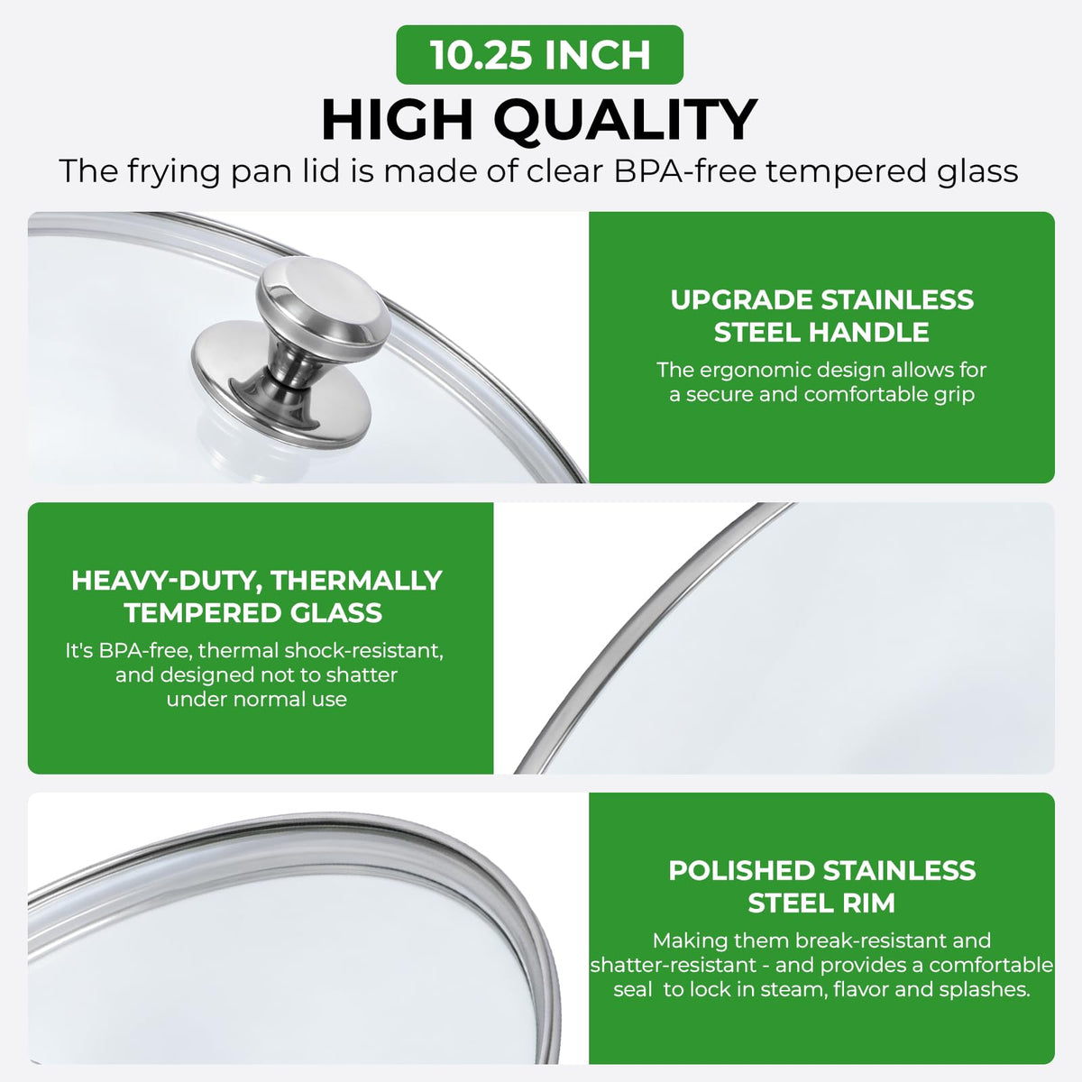 10.25 Inch Tempered Glass Lid with Stainless Steel Knob C5507