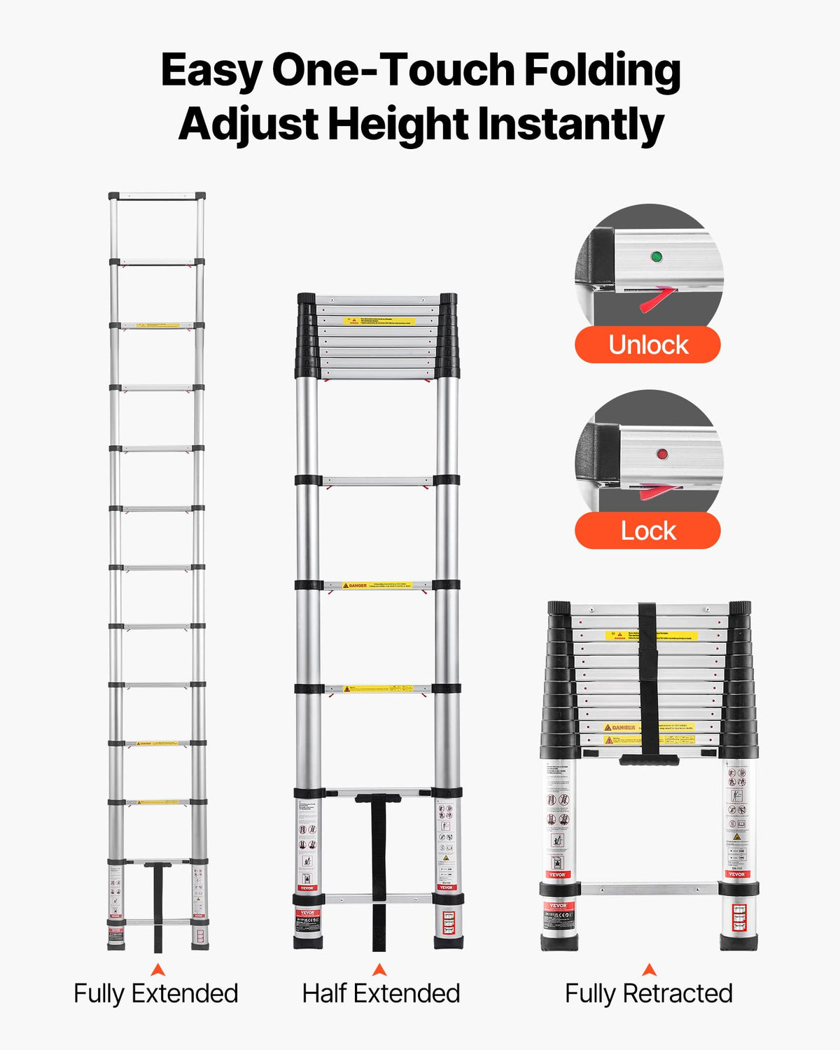 12.5ft Aluminum Telescoping Ladder 330LBS Q170077