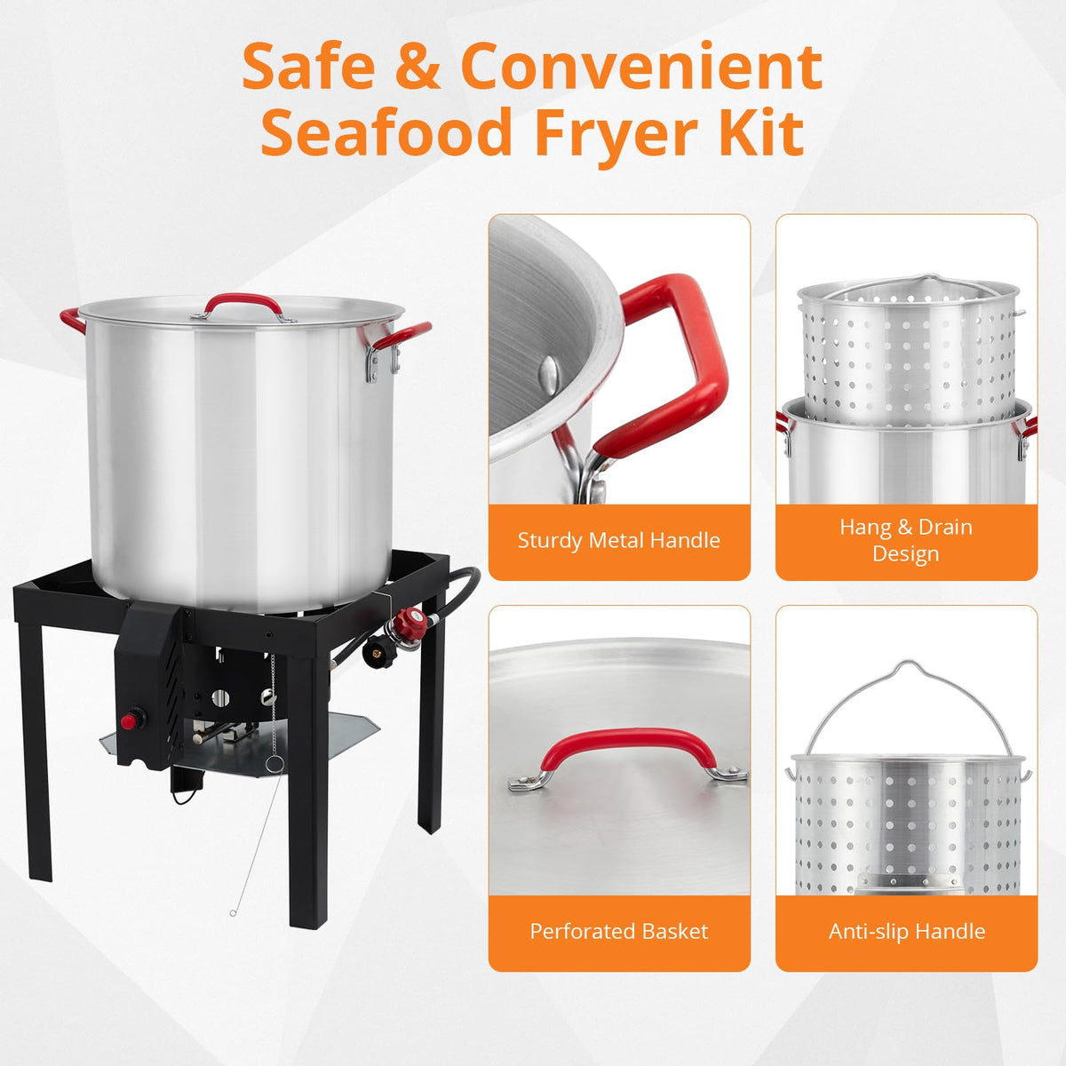 60 Qt Aluminum Seafood Boil Pot with Basket & Burner I144423