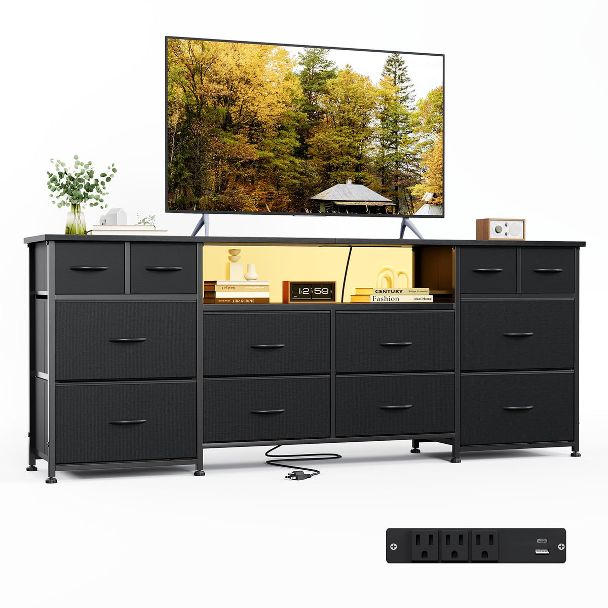 63 Inch 12 Drawer Black Dresser N1941