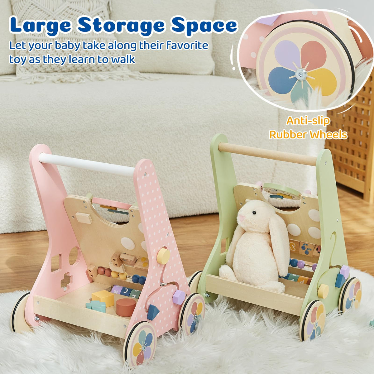 Pink Wooden Baby Walker H3009