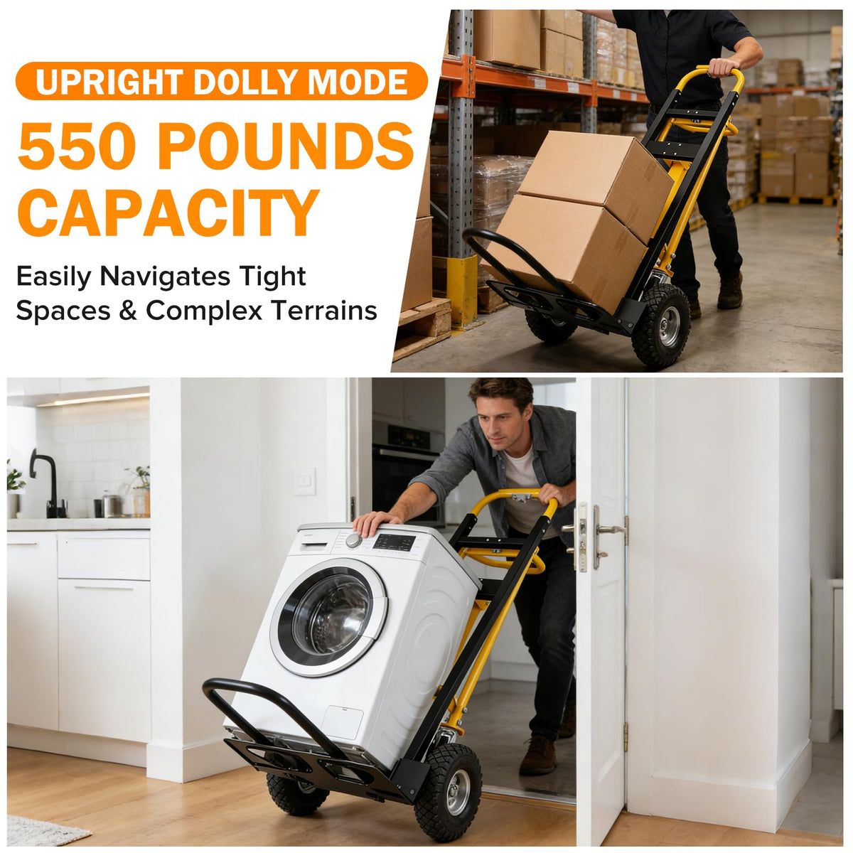 3 in 1 Convertible Hand Truck Dolly Cart with 10" Pneumatic Wheels, 1000LBS Capacity L7799
