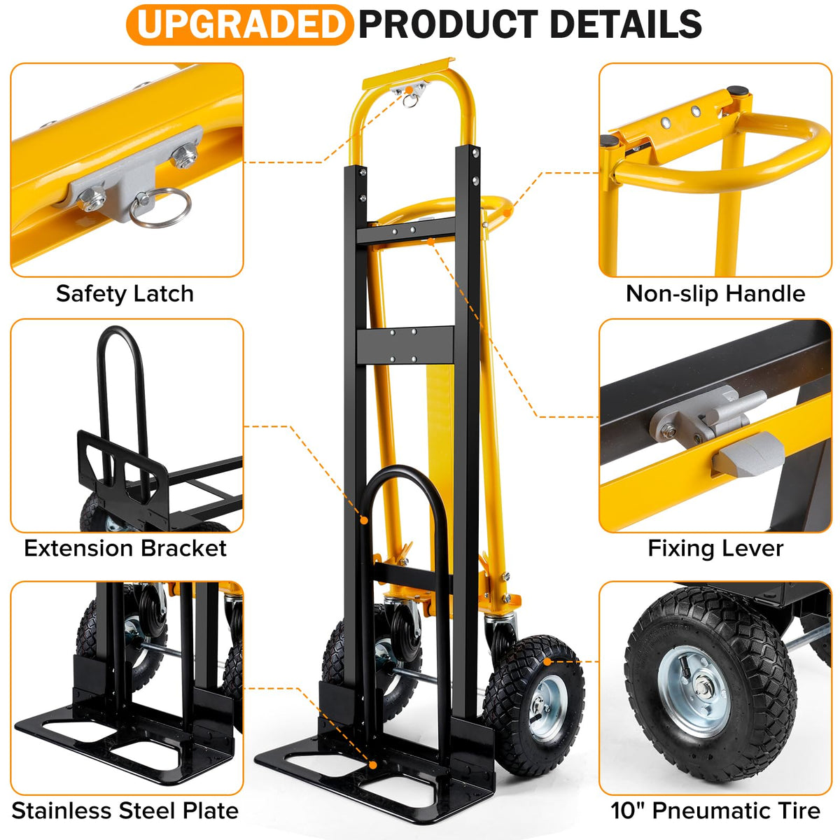 3 in 1 Convertible Hand Truck Dolly Cart with 10" Pneumatic Wheels, 1000LBS Capacity L7799