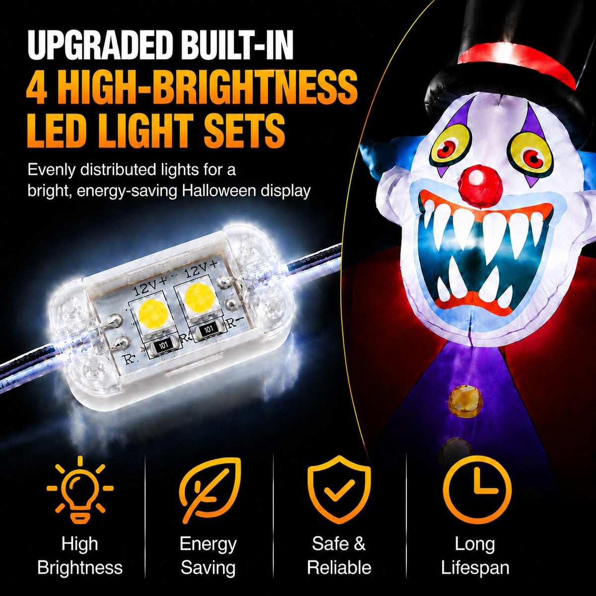 11FT Giant Halloween Inflatables Clown Ghost with LED Lights I7155