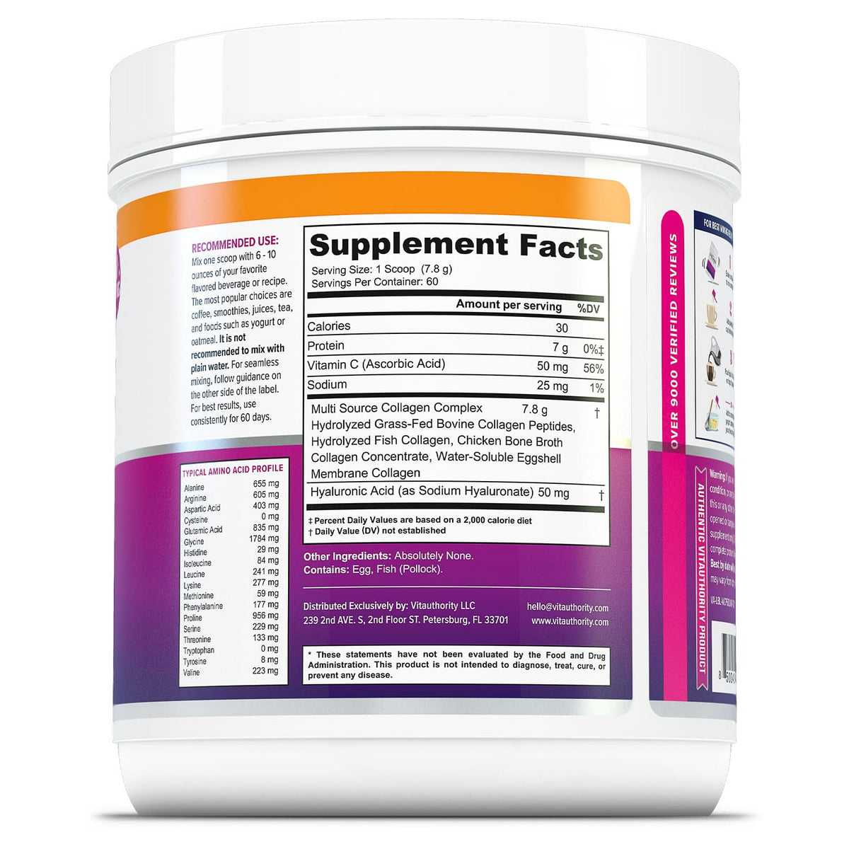 Unflavored Hydrolyzed Multi Collagen Peptides Powder 60 Servings Z800
