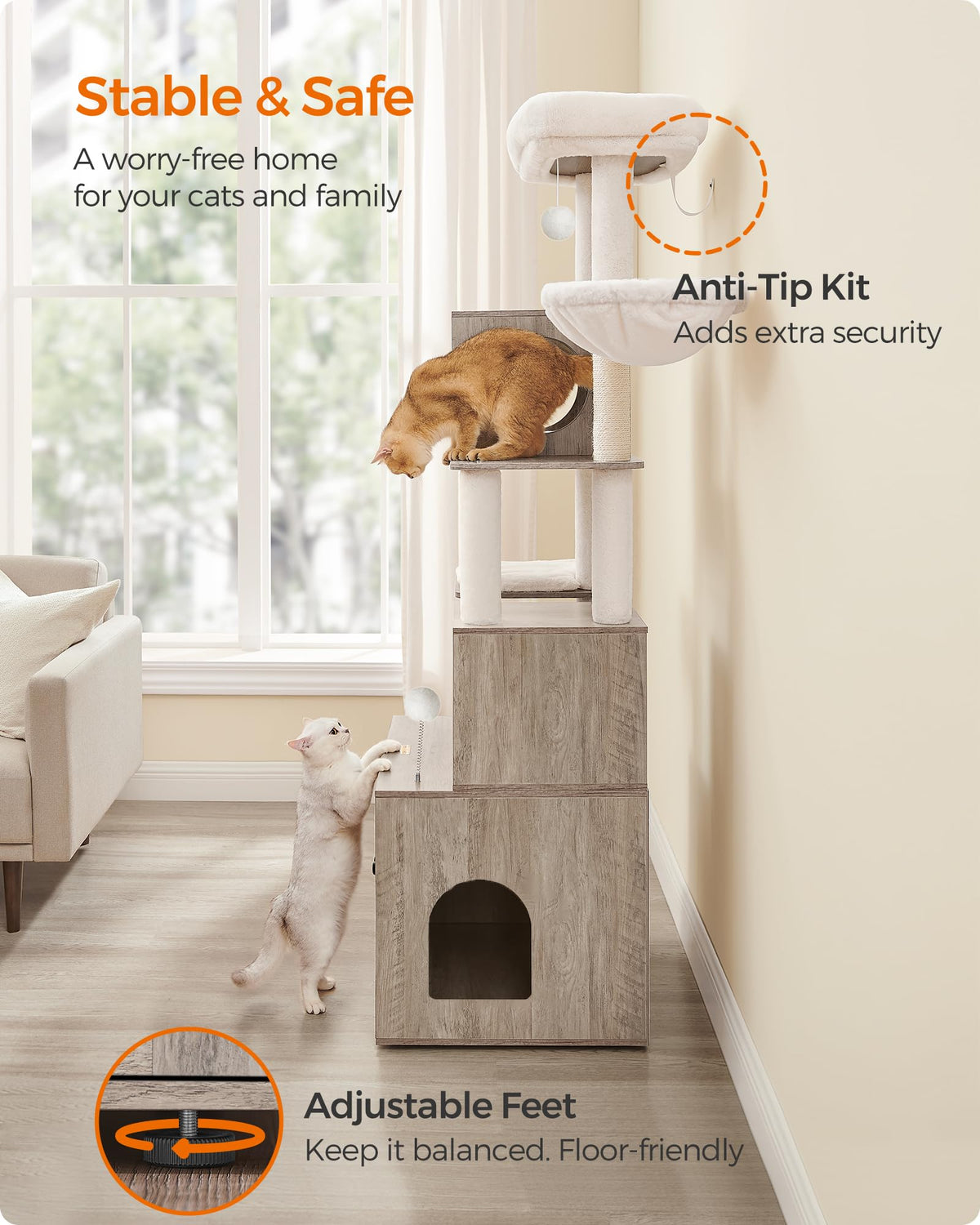 70.1-Inch Tall Cat Tree with Litter Box Enclosure P38900