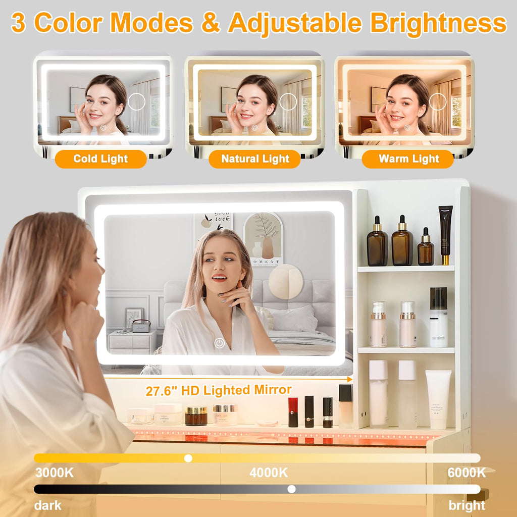 White Makeup Vanity Desk with LED Mirror L127