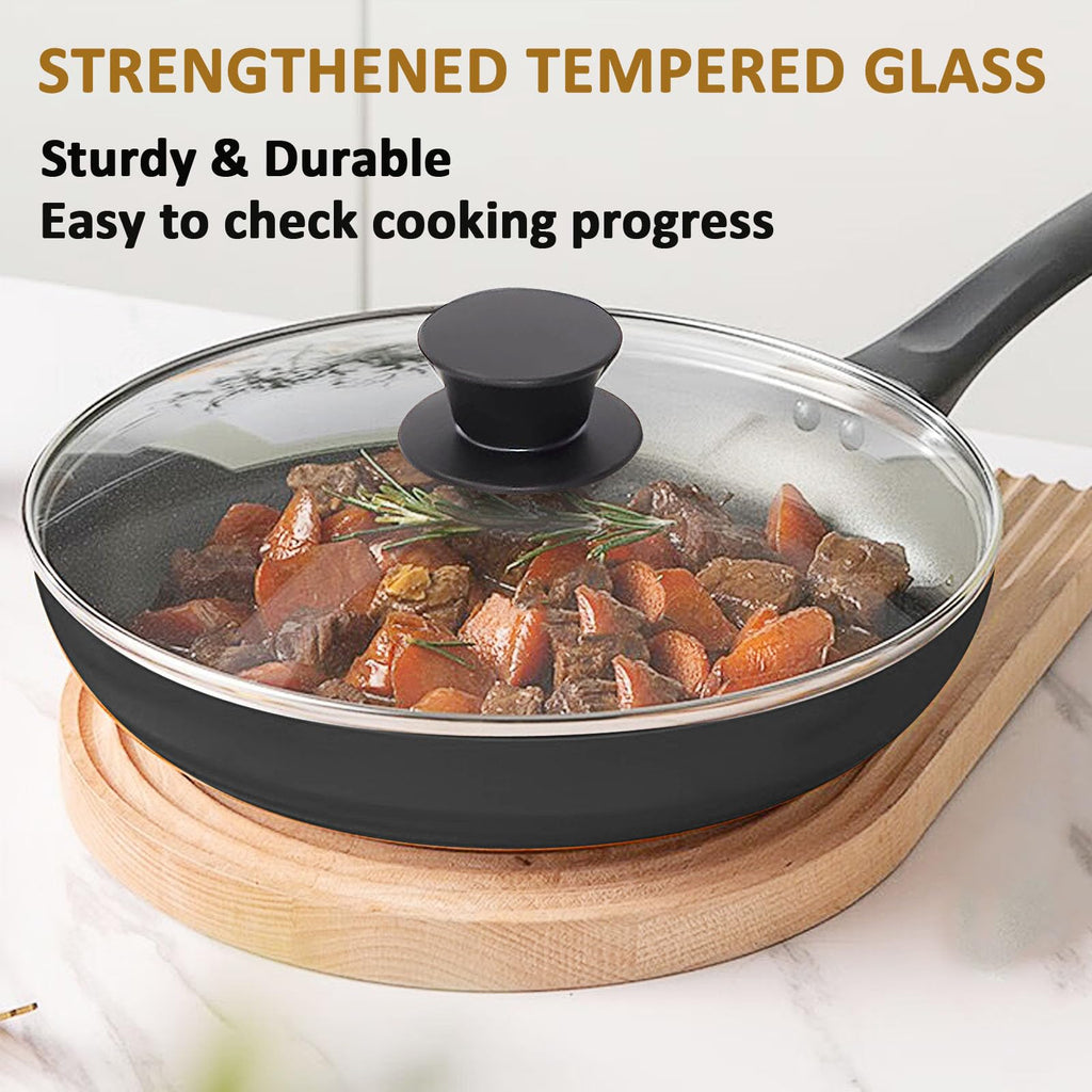 Round Tempered Glass Lid Set with Black Handle, 3 Pieces V3769