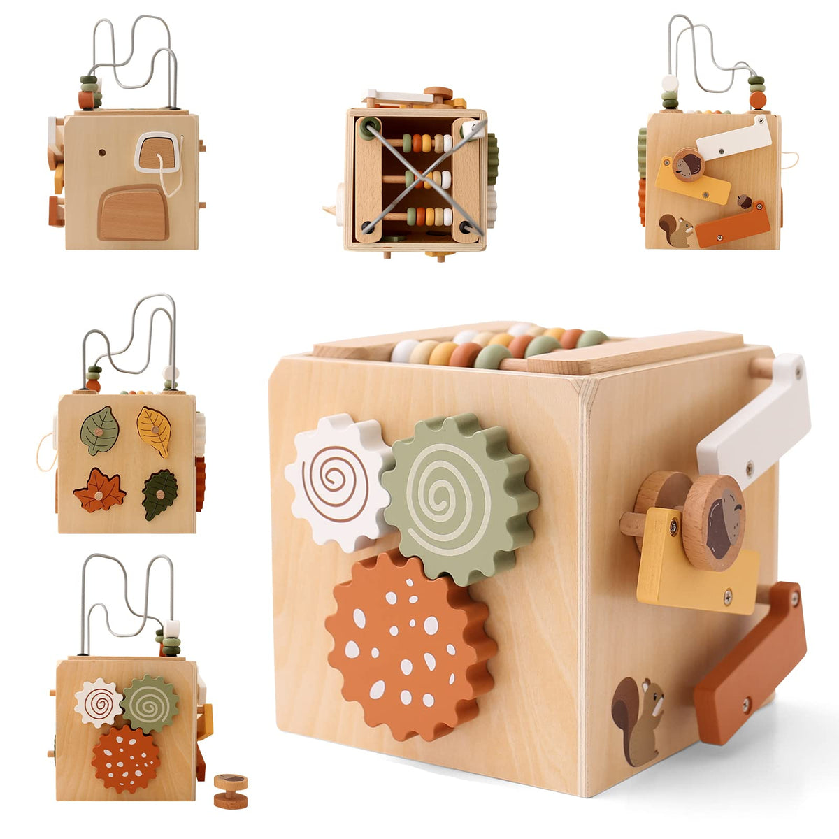 5 in 1 Wooden Activity Cube Bead Maze Shape Sorter K131224