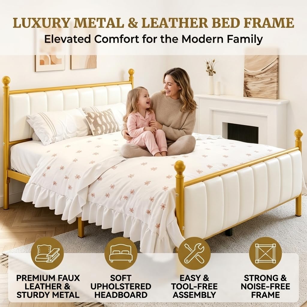 Gold Full Size Bed Frame with Headboard and Under Bed Storage V283618