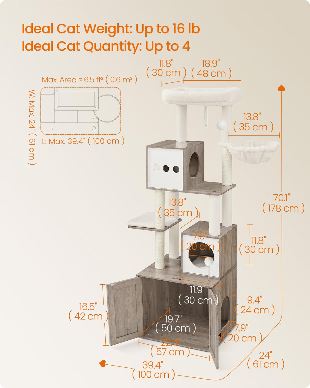 70.1-Inch Tall Cat Tree with Litter Box Enclosure P38900