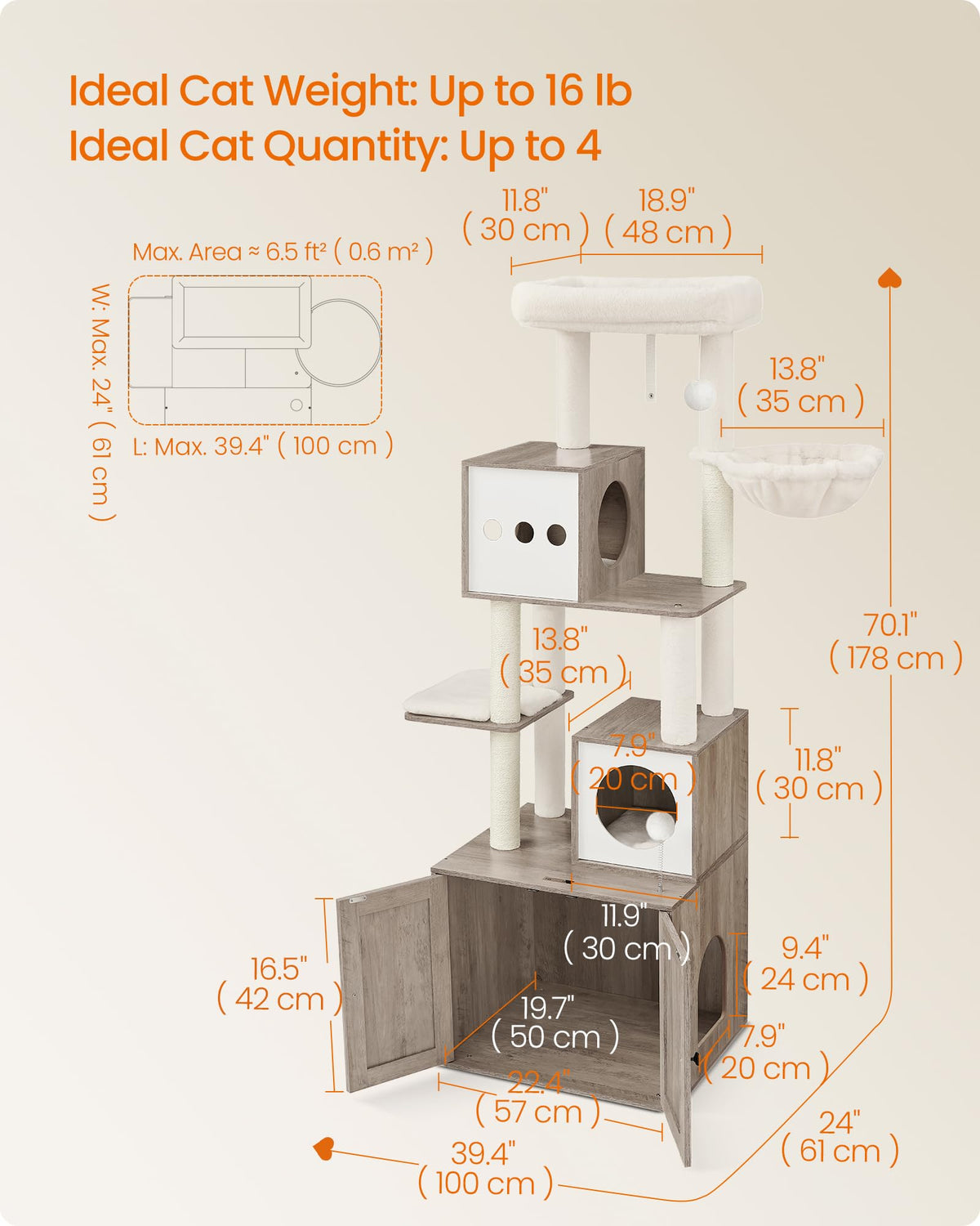 70.1-Inch Tall Cat Tree with Litter Box Enclosure P38900