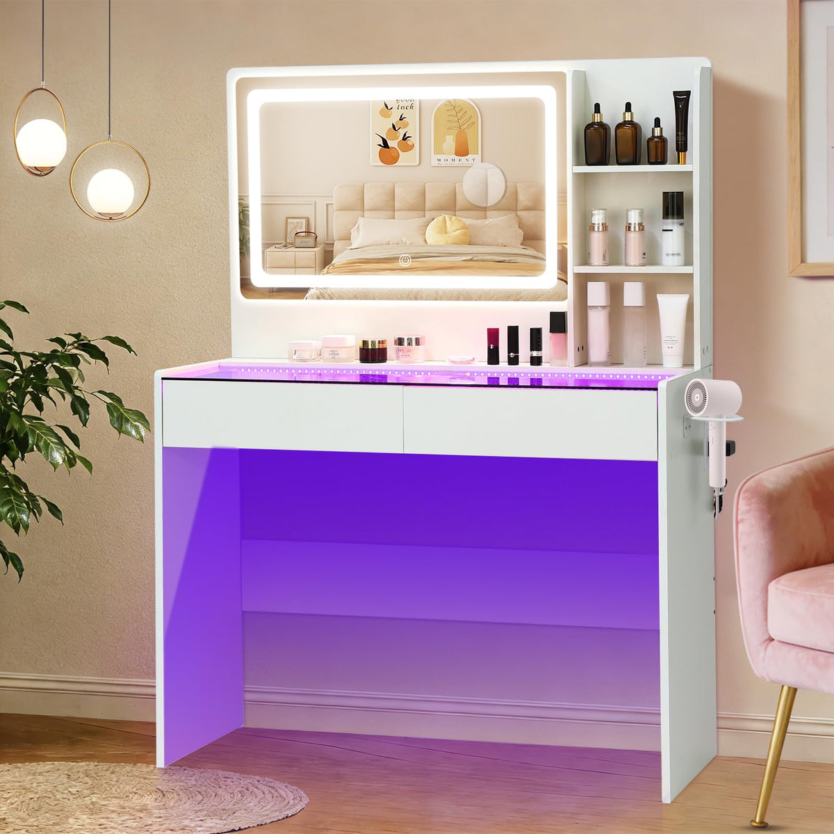 White Makeup Vanity Desk with LED Mirror L127