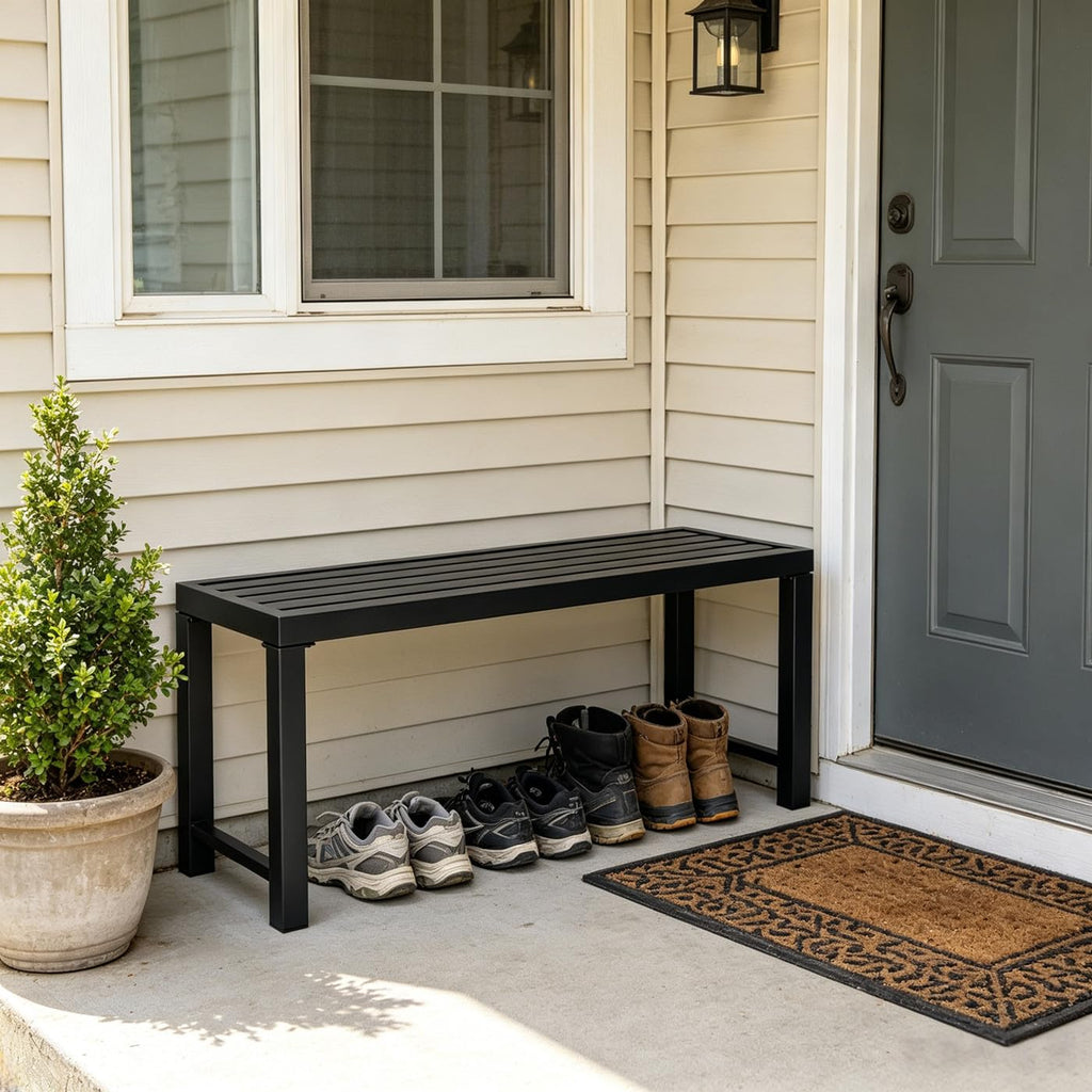 Black 46" Metal Outdoor Bench Y198