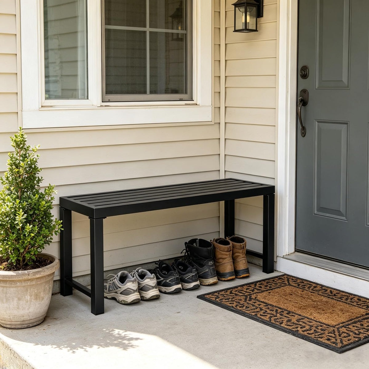 Black 46" Metal Outdoor Bench Y198