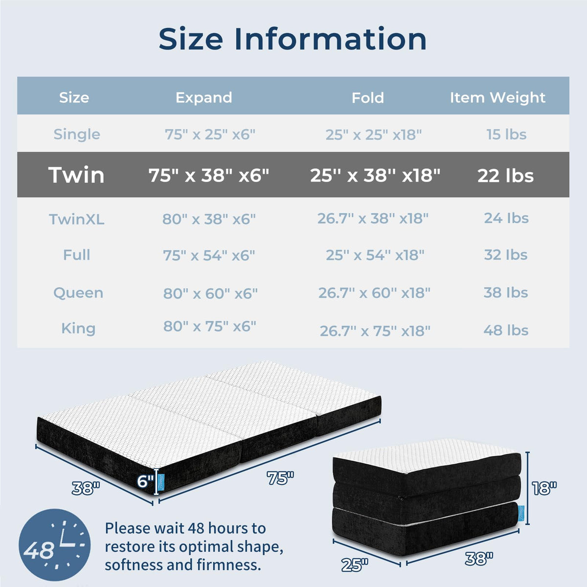 Foldable Mattress Medium Twin Size V820943