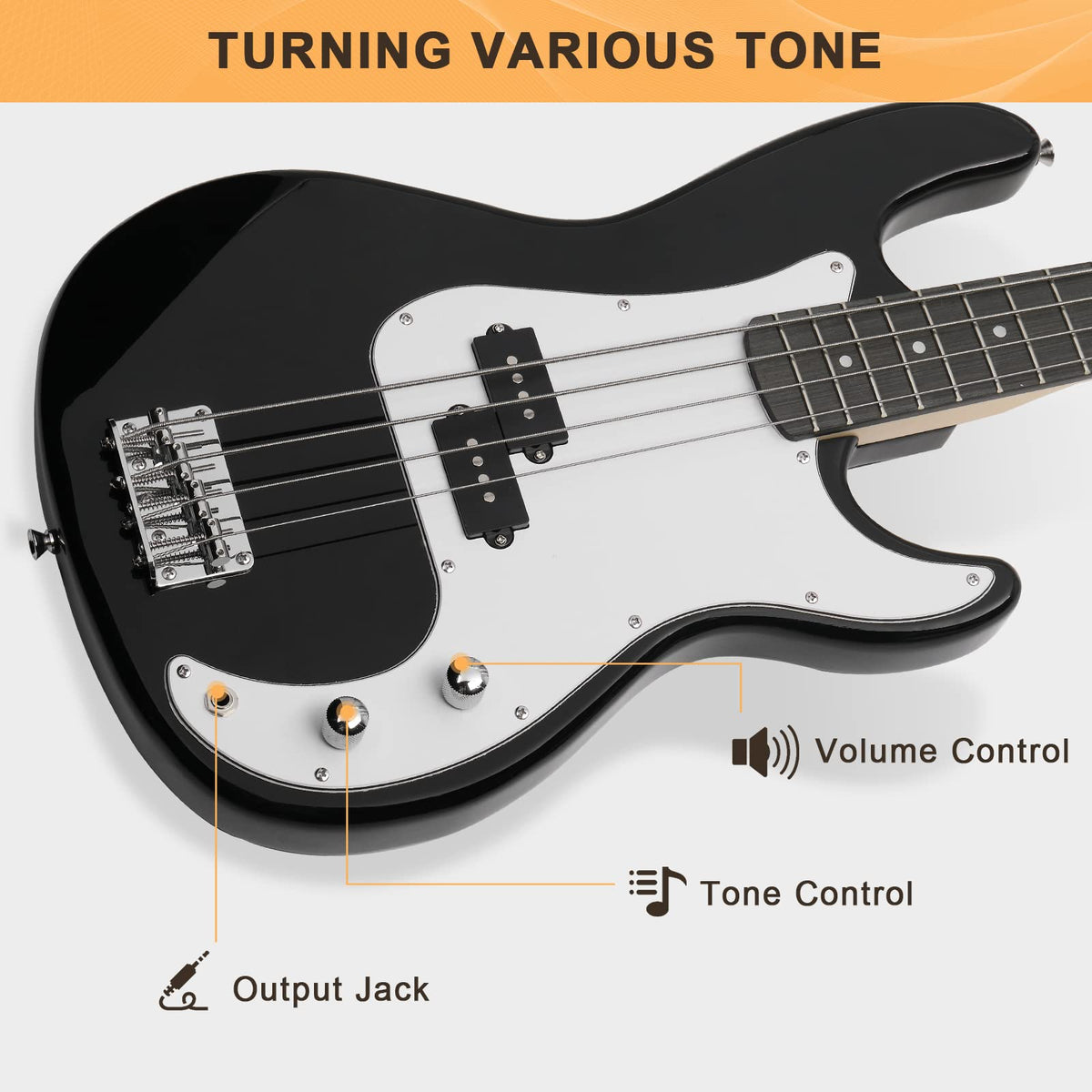 Full Size 4 String Basswood Electric Bass Guitar Beginner Kit with 20W Amp V659
