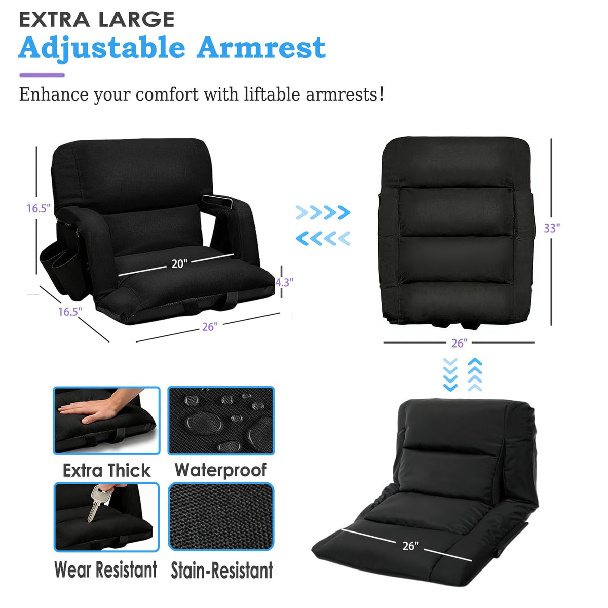 2 Pack Bleacher Seat with Back Support and Armrest G172