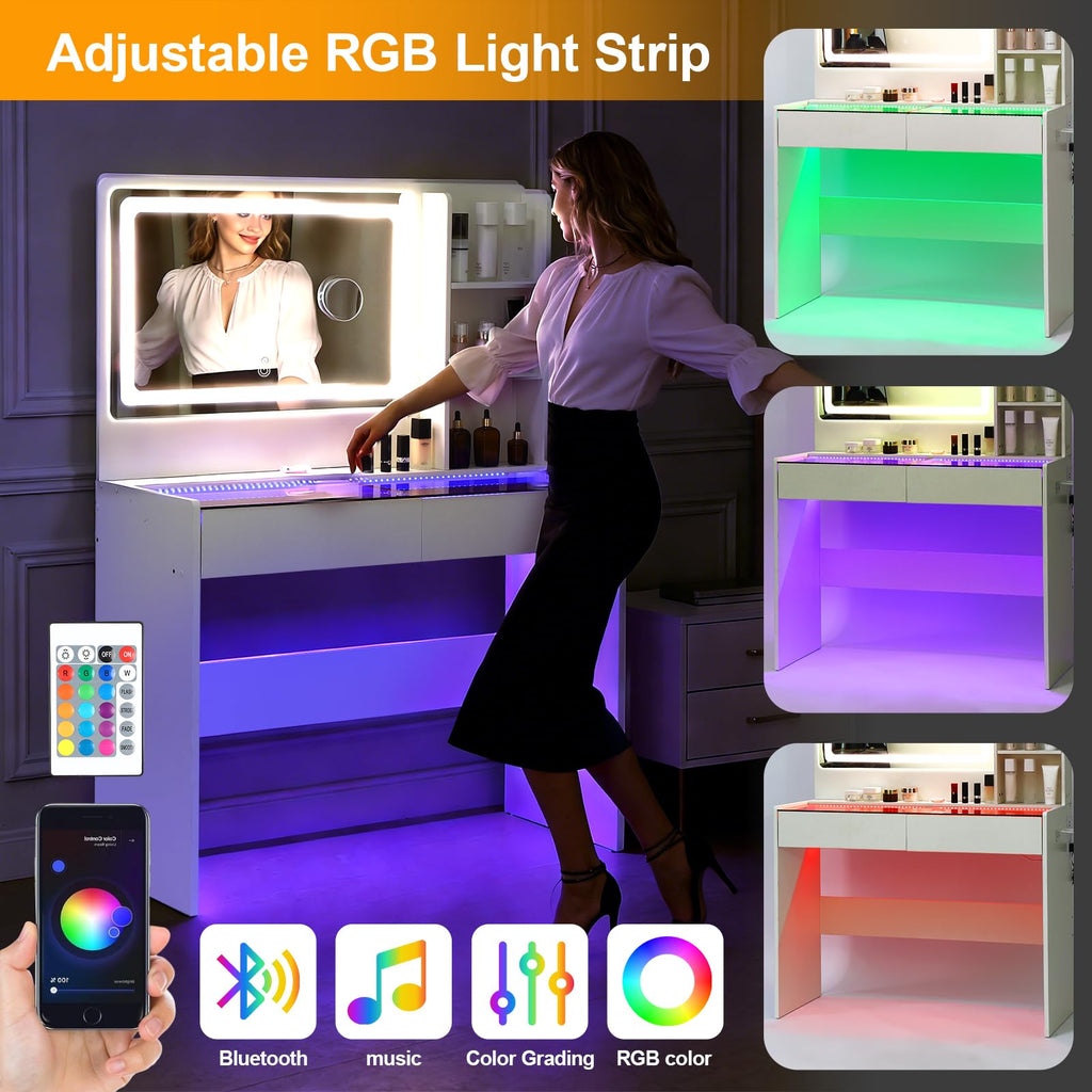 White Makeup Vanity Desk with LED Mirror L127