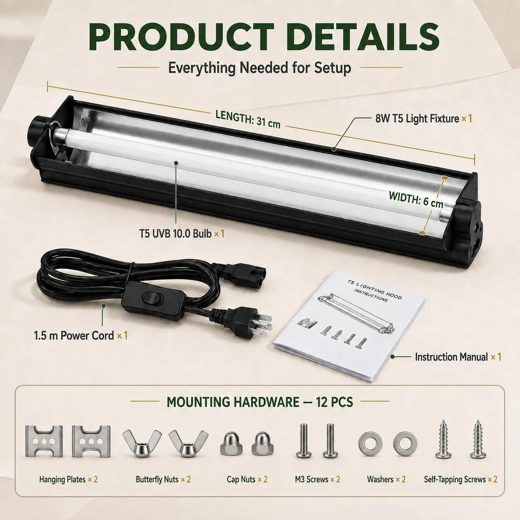 8W 10.0 12 Inch T5 UVB Reptile Light Fixture with Bulb C65838