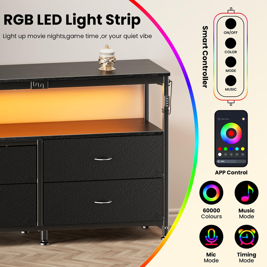 Black Dresser TV Stand with 6 Fabric Drawers Y592689