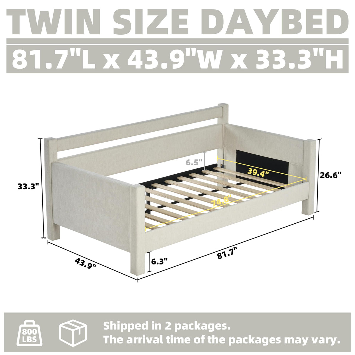Twin Size Upholstered Platform Daybed with Headboard Y26179