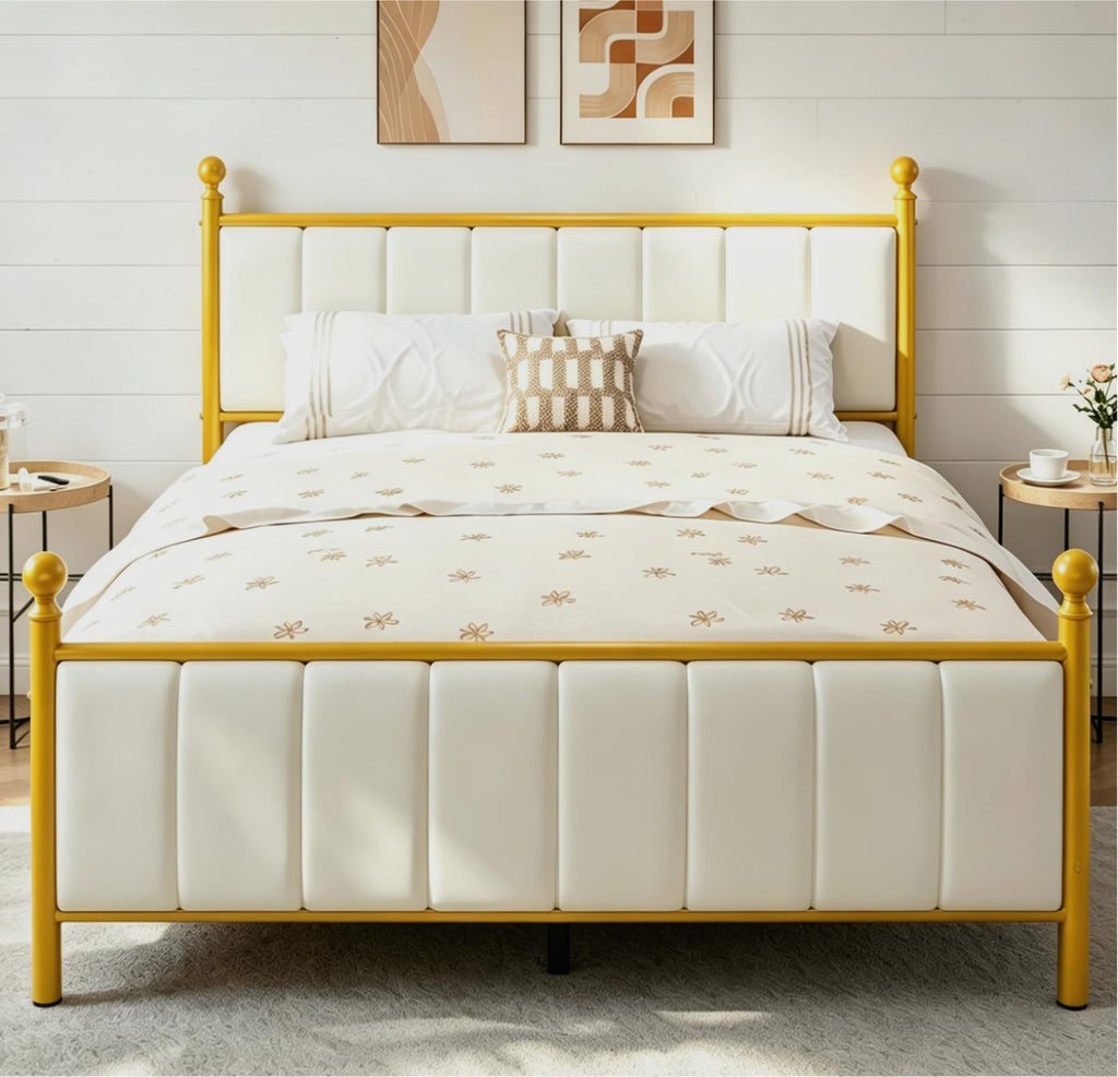 Gold Full Size Bed Frame with Headboard and Under Bed Storage V283618