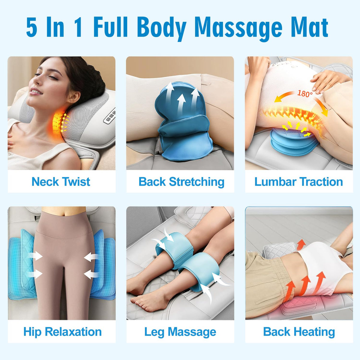 Full Body Massage Mat with Lumbar Pad & Headrest T3539