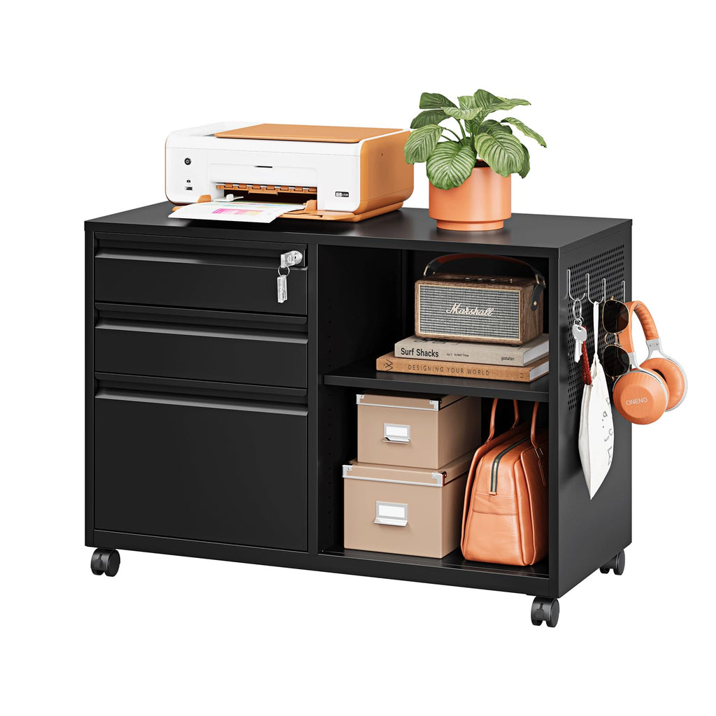 3 Drawer Metal File Cabinet with Lock and Shelves H68256