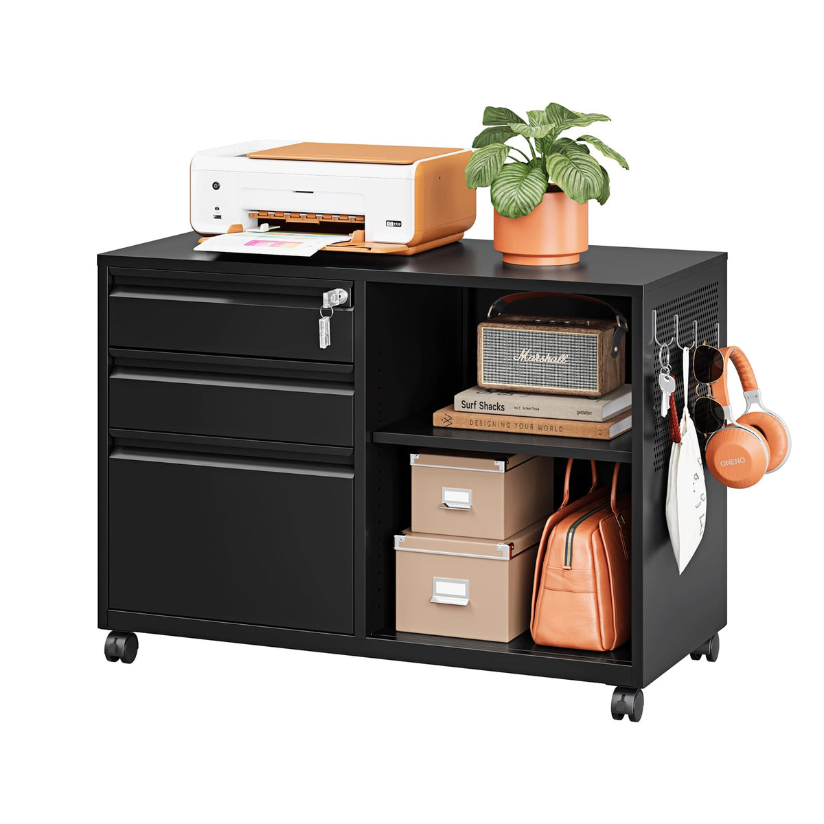 3 Drawer Metal File Cabinet with Lock and Shelves H68256