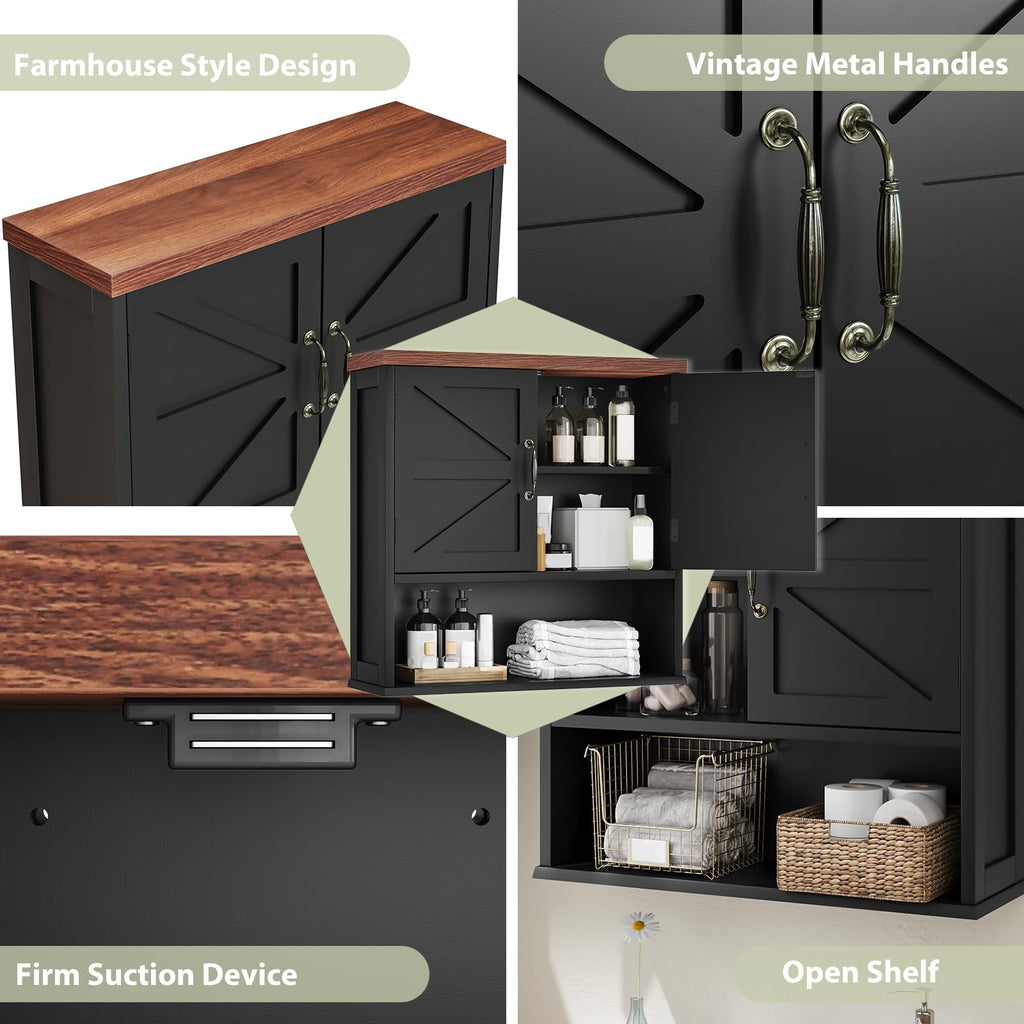 Black Wall Mounted Bathroom Cabinet with Adjustable Shelf S973