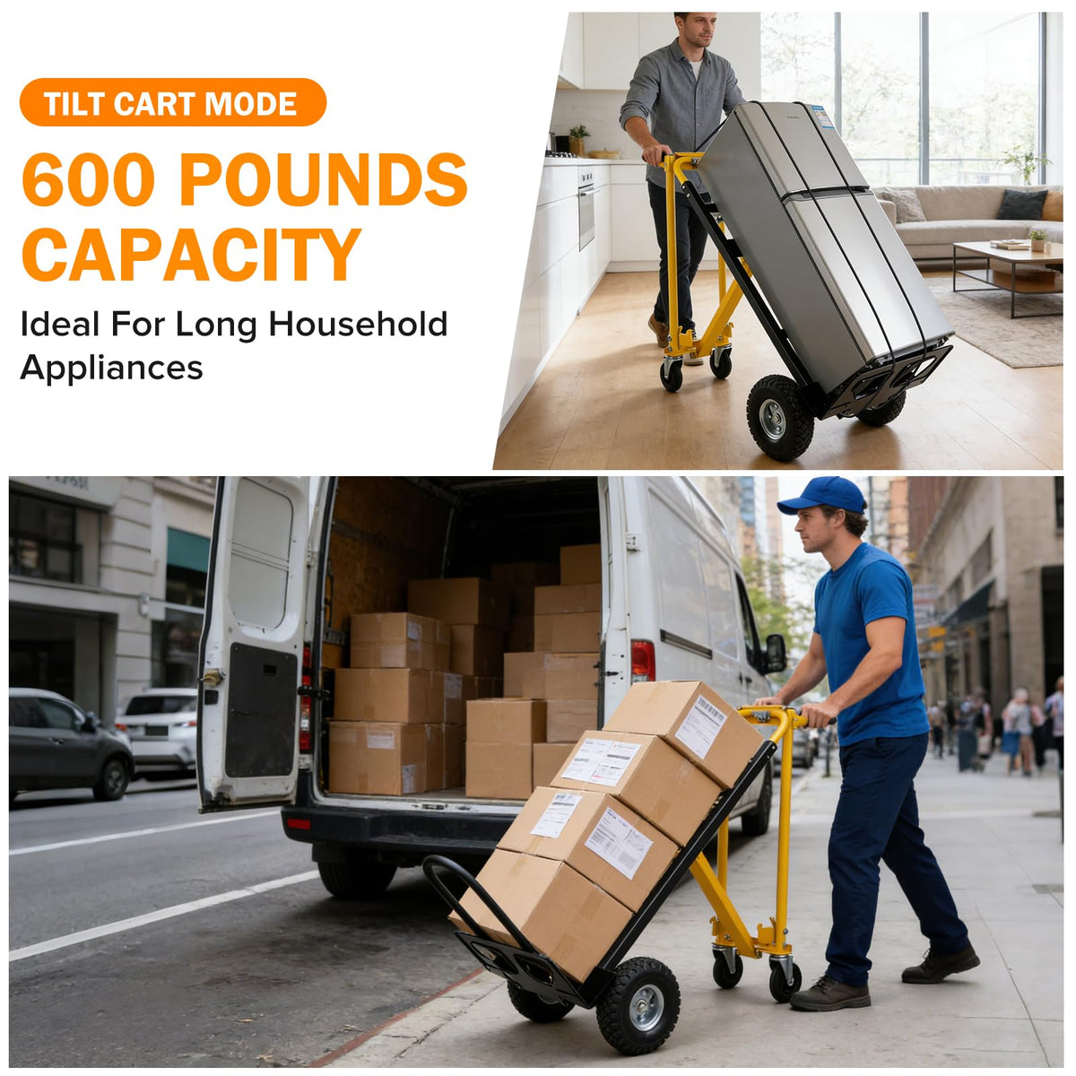3 in 1 Convertible Hand Truck Dolly Cart with 10" Pneumatic Wheels, 1000LBS Capacity L7799