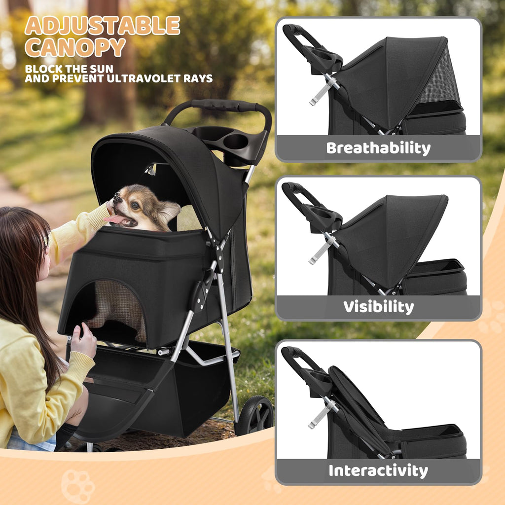 3-Wheel Pet Stroller for Small/Medium Dog Cat, Up to 33lbs, Black G3580