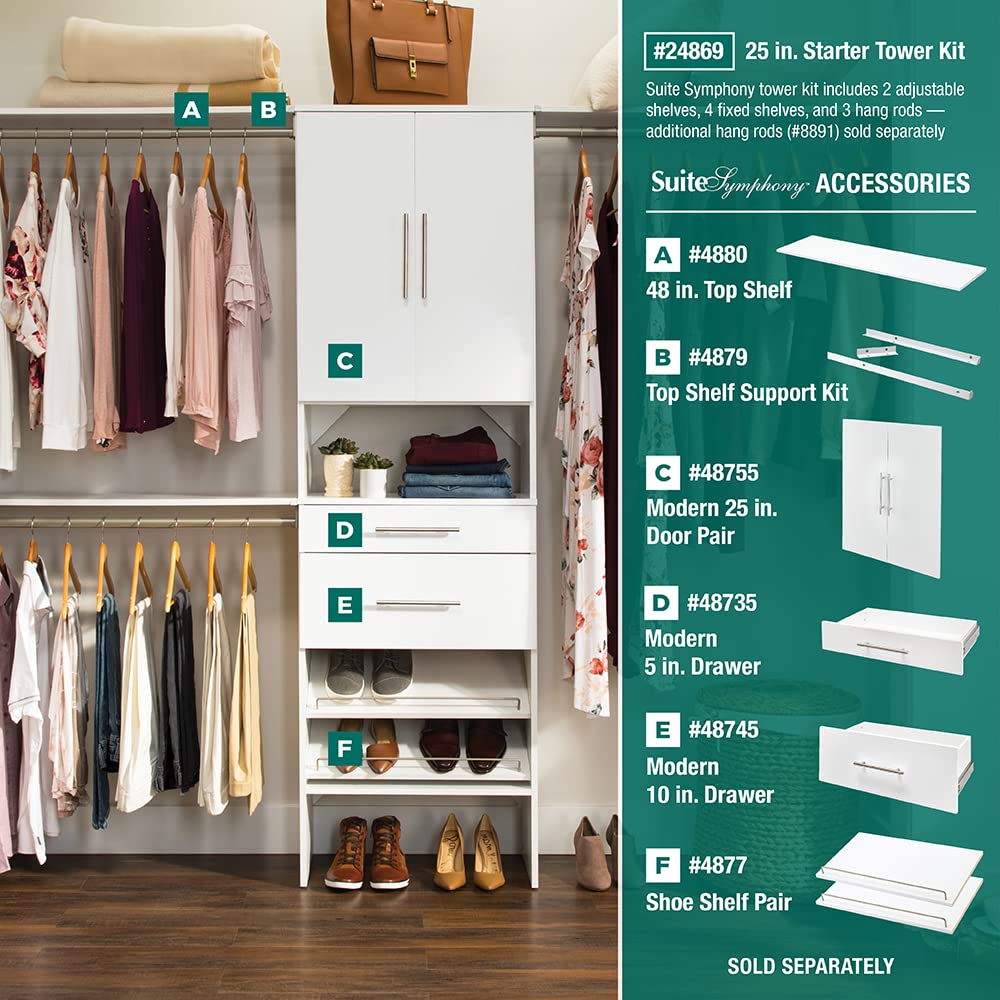 Wood Closet Organizer System with Tower and 3 Hang Rods and Shelving L9096