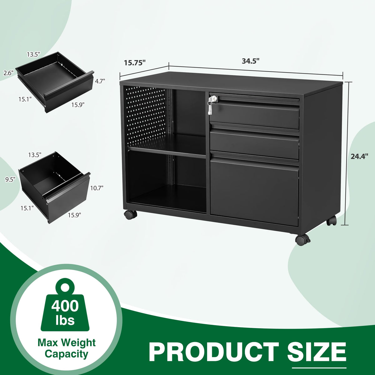 3 Drawer Metal File Cabinet with Lock and Shelves H68256