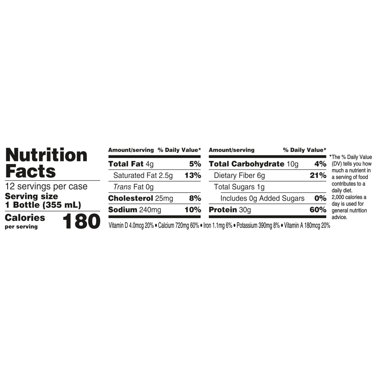 30g Protein Shake, Mocha Latte, 5g Prebiotic Fiber, 12 fl oz Bottle, 12 Count D74933