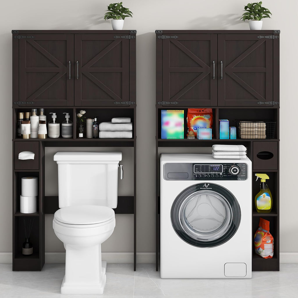 Over The Toilet Storage Cabinet with 2 Barn Doors, Walnut M29690