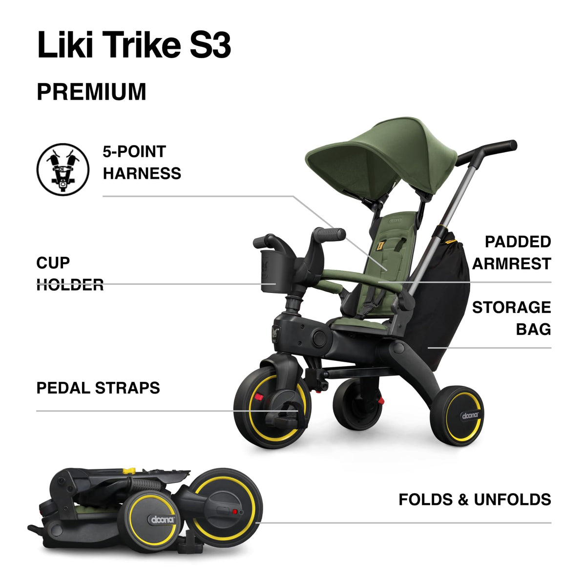 Desert Green 5-in-1 Foldable Tricycle N99102