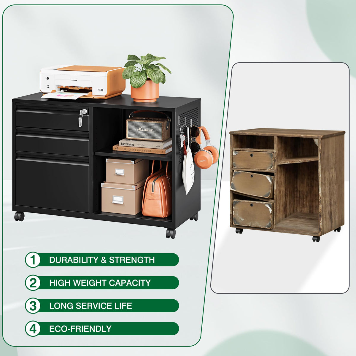 3 Drawer Metal File Cabinet with Lock and Shelves H68256