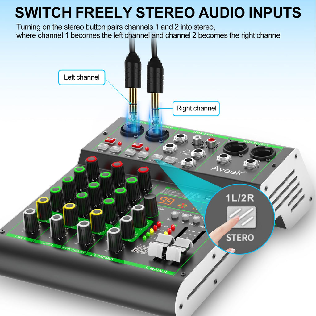 4 Channel Audio Mixer with Bluetooth and USB L163125