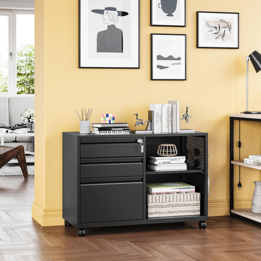 3 Drawer Metal File Cabinet with Lock and Shelves H68256