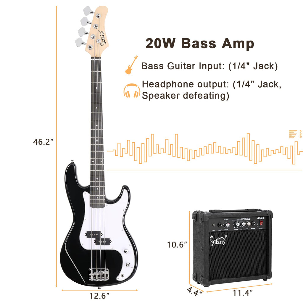 Full Size 4 String Basswood Electric Bass Guitar Beginner Kit with 20W Amp V659