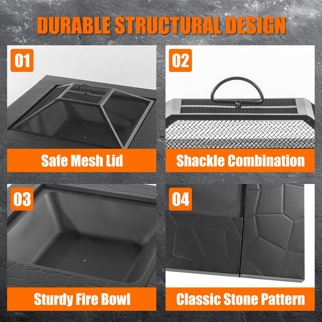 32 inch Square Outdoor Fire Pit Table with Spark Screen Z99209